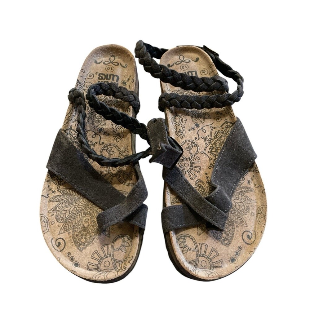 Muk Luks Women's Footbed Sandal With Brown Braided Leather Ankle Strap Size 10